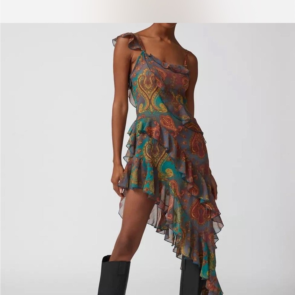 Paisley Asymmetrical Dress - Multicolor